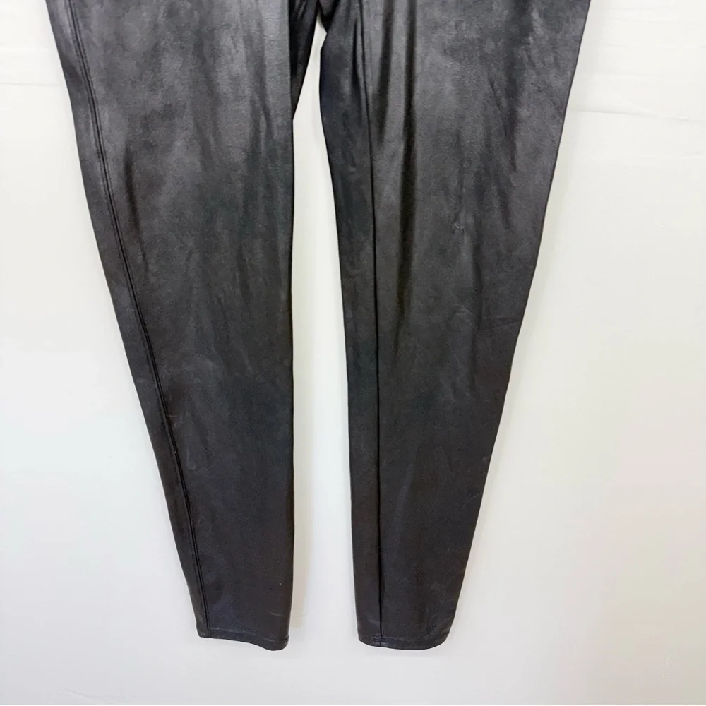 SPANX Black High-Rise Faux Leather Metallic Women's Leggings E4